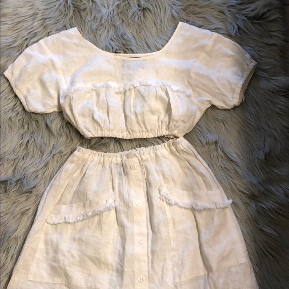 Reformation Two-Piece Linen Midi Dress in Light Beige/Cream